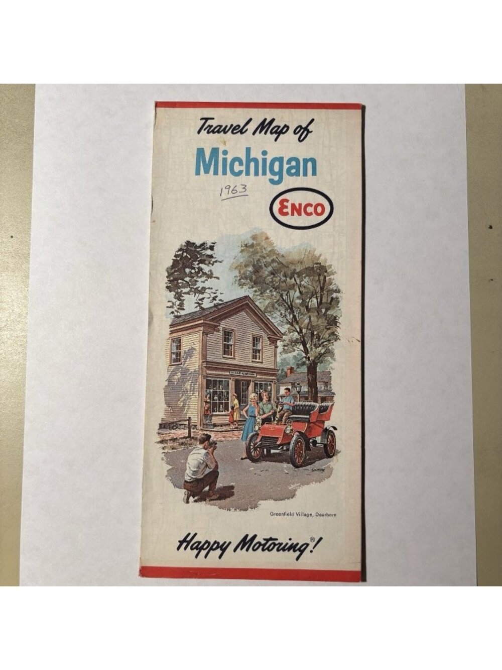 Vintage Enco Humble Oil Gas Michigan State US Travel Tourism Road Map 1963
